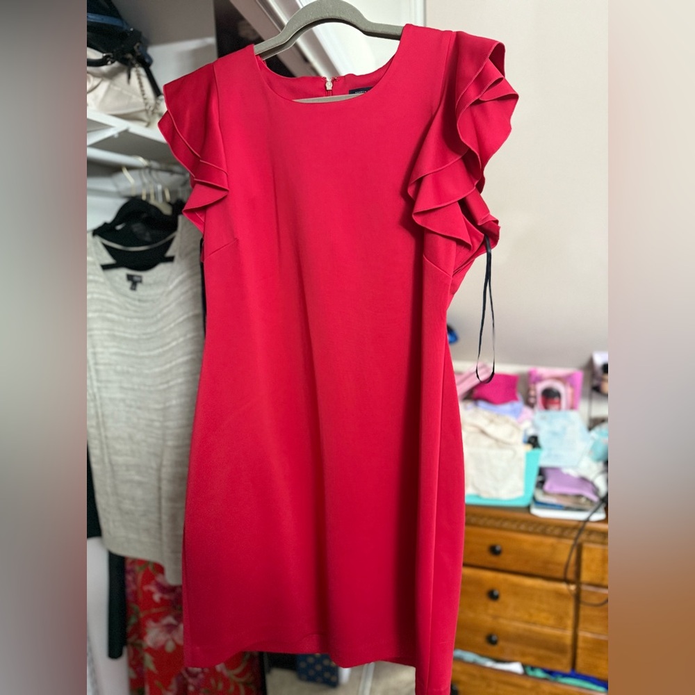 Ruffle Sleeve Shift Dress - Bright Red